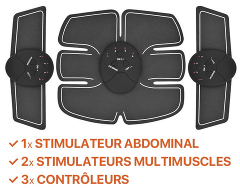 1 stimulateur abdominal + 2 stimulateurs multimuscles + 3 contrôleurs