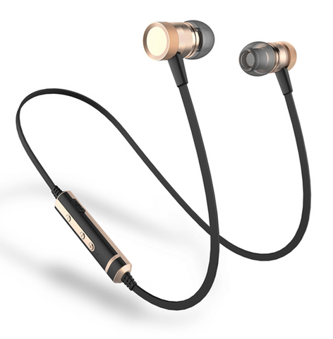 Écouteurs magnétiques Bluetooth H6 Or Noir avec microphone