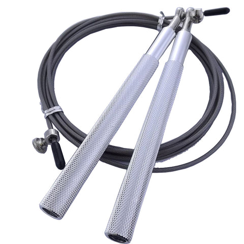 Corde à sauter IRON avec câble ajustable et poignées acier grise